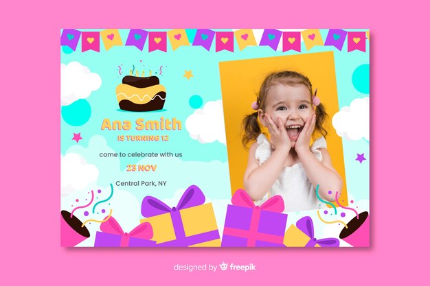Free vector birthday card invitation for girls template