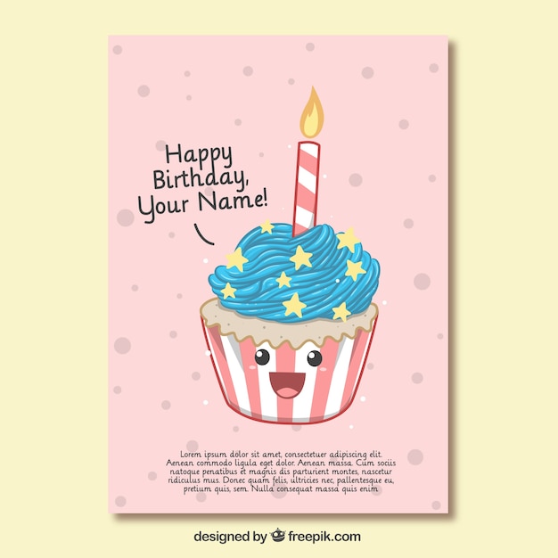 Birthday card of nice cupcake Free Vector