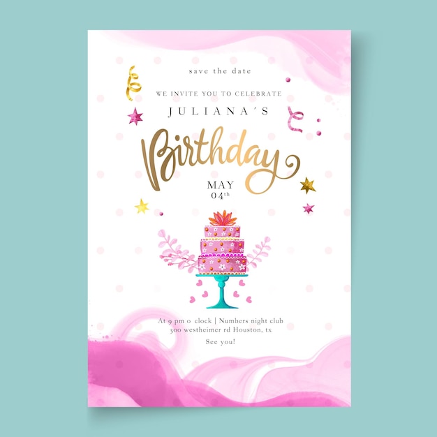 Free vector birthday card template with cake