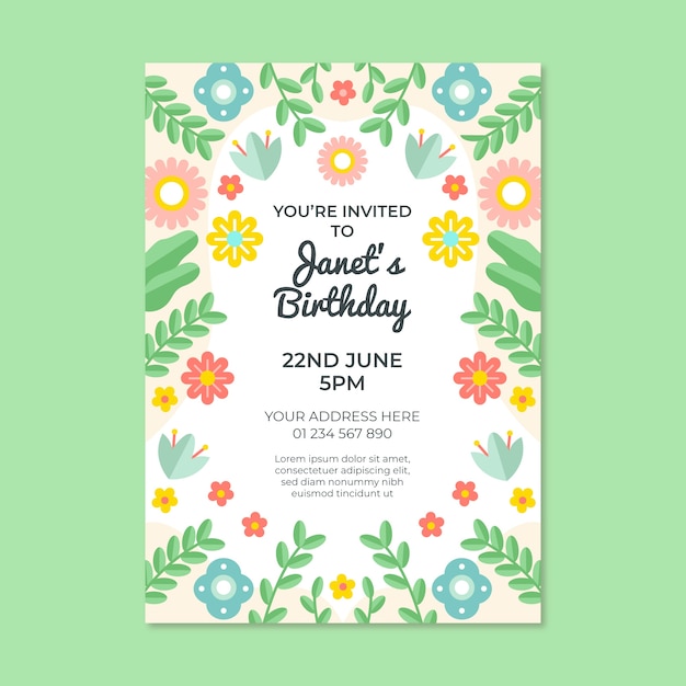 Free vector birthday card template with flowers