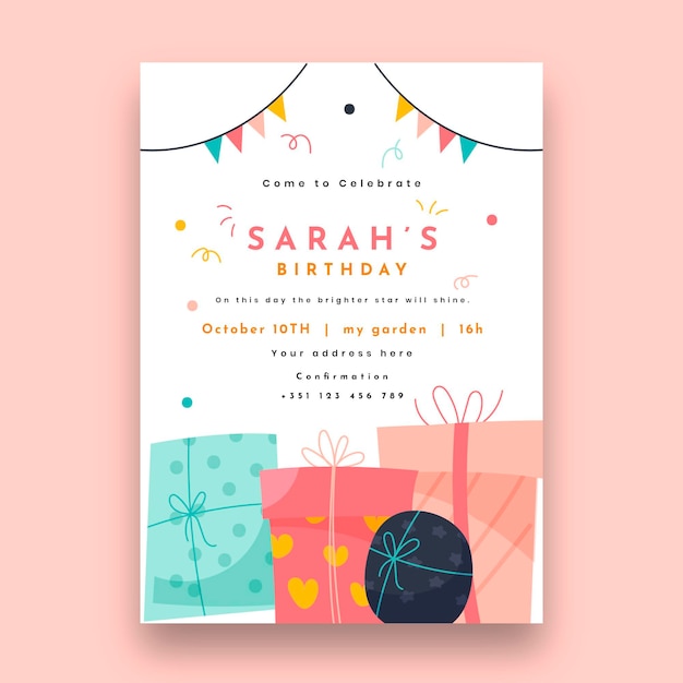 Birthday card template with presents