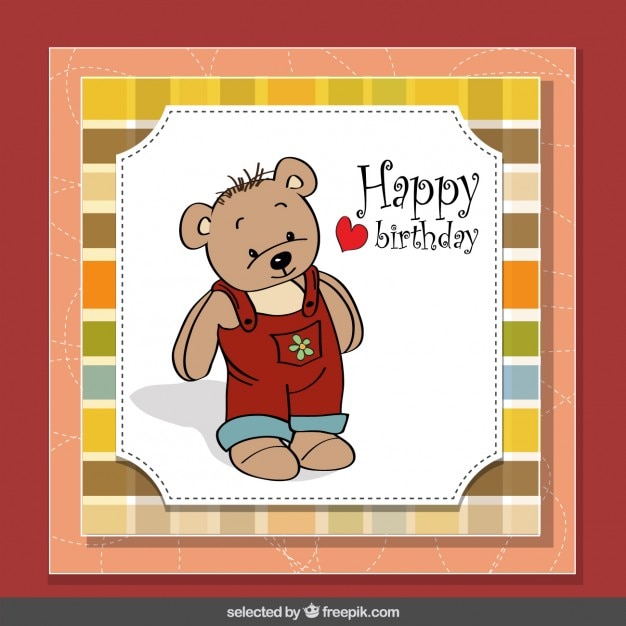 Birthday card with adorable teddy bear