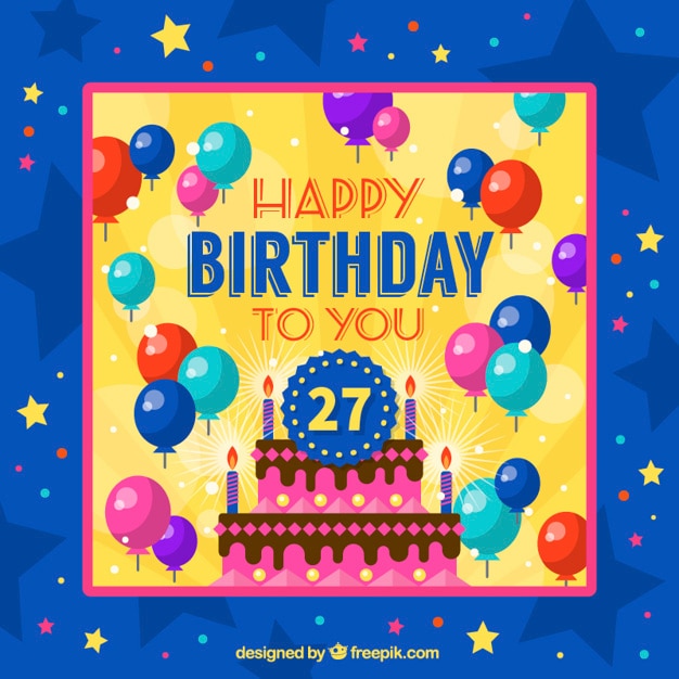 Birthday card with balloons and stars