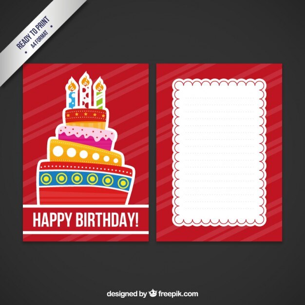 무료 Vector 큰 케이크와 함께 생일 축 하 카드