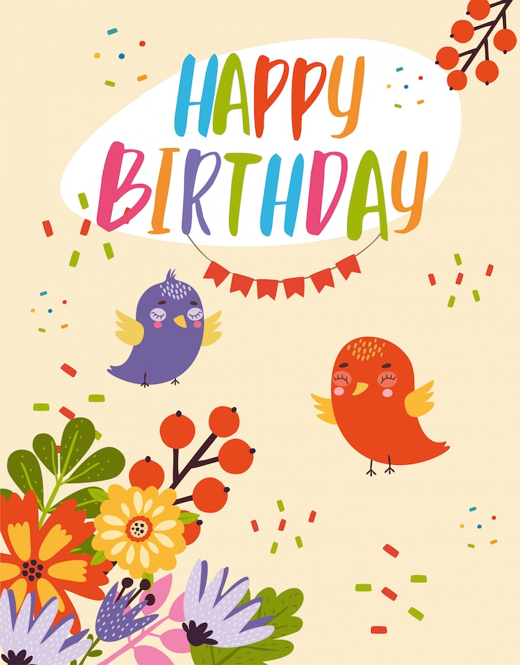 無料Vector 鳥の誕生日カード