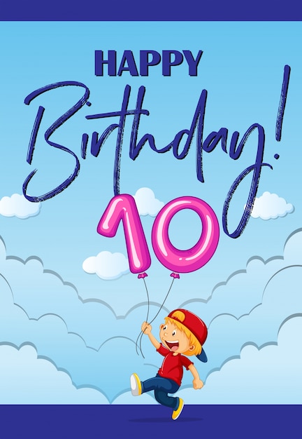 Free vector birthday card with boy and number ten