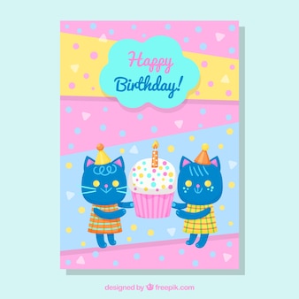 かわいい猫との幸せな誕生日 無料のベクター かわいい猫との幸せな誕生日 無料のベクター