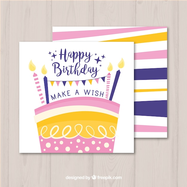 Free vector birthday card with colorful cake