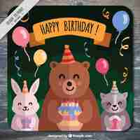 Free vector birthday card with cute animals