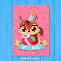 Free vector birthday card with cute squirrel in hand drawn style