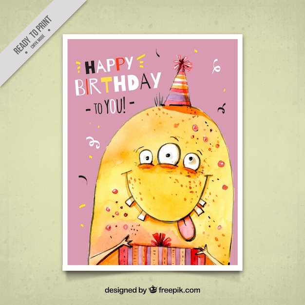 Free vector birthday card with funny monster