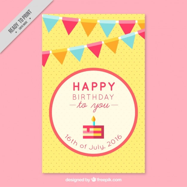 Birthday card with garlands in flat design