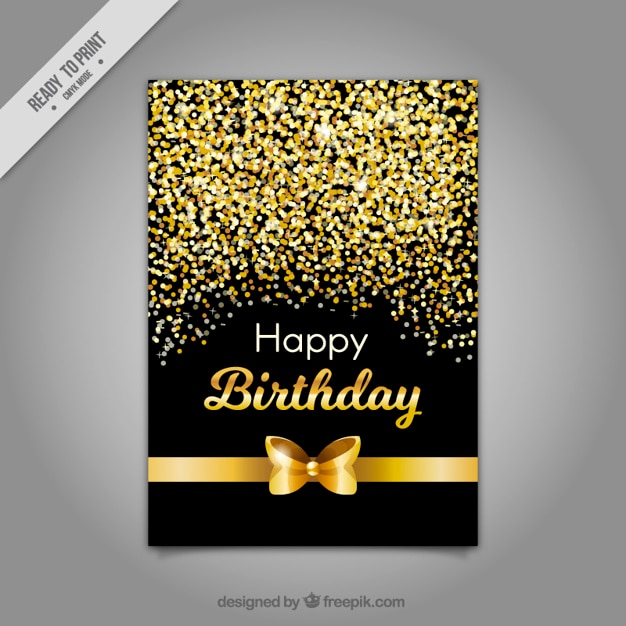 Free vector birthday card with golden bow