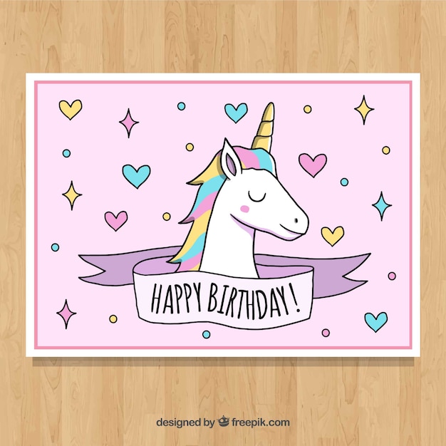 Free vector birthday card with happy unicorn face