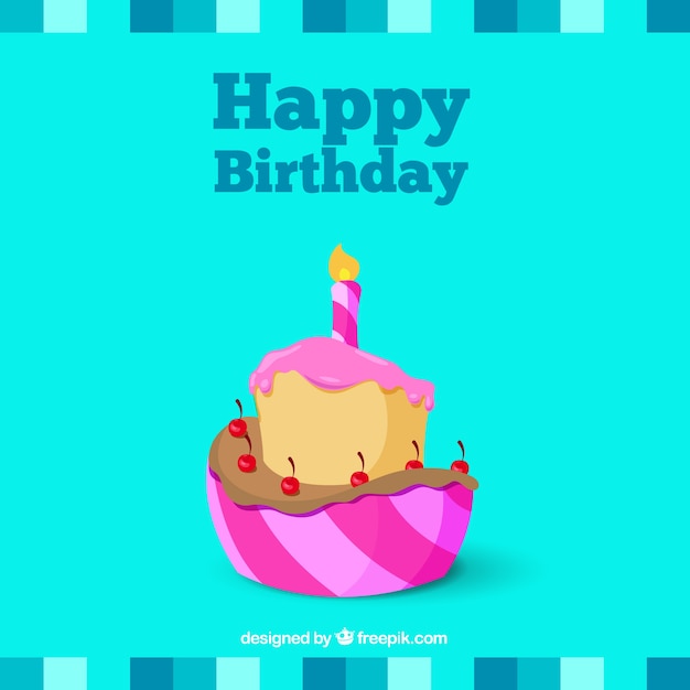 Free vector birthday card with a illustrated cake