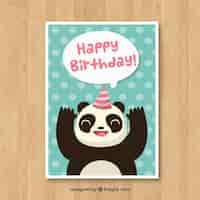 Free vector birthday card with panda bear in flat style