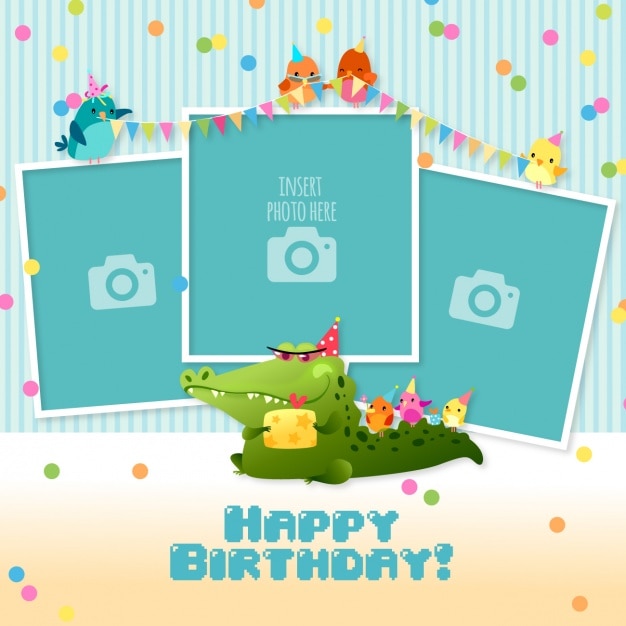 Birthday card with templates for photos