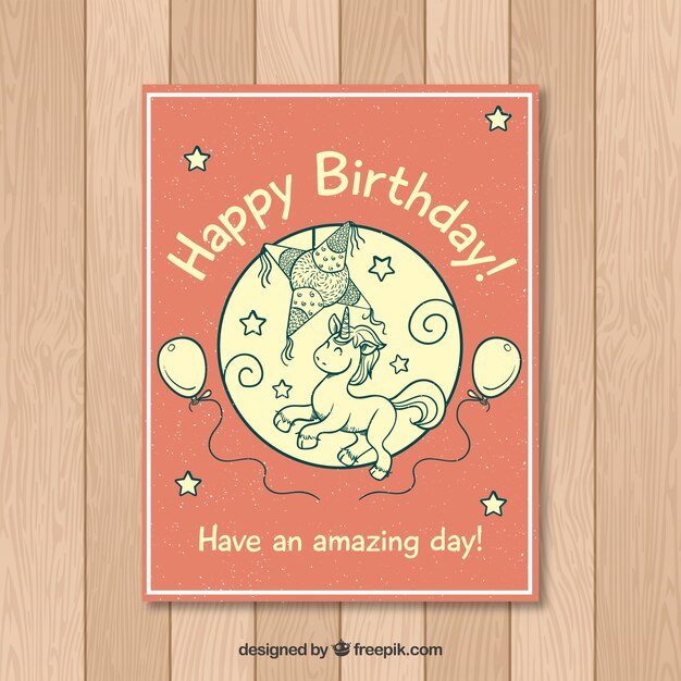 Birthday card with unicorn in modern style