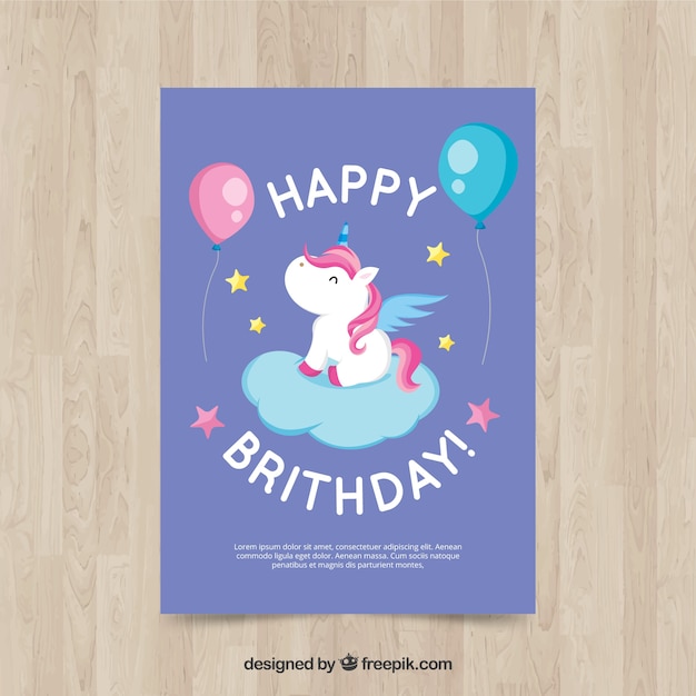 Free vector birthday card with unicorn