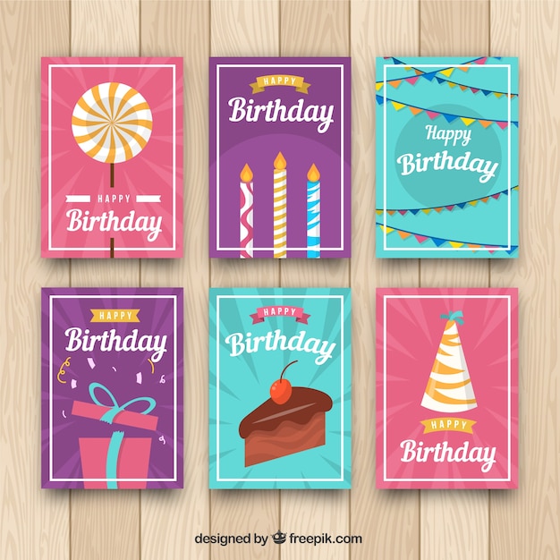 Free vector birthday cards collection in flat style