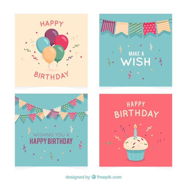 birthday cards collection in flat style