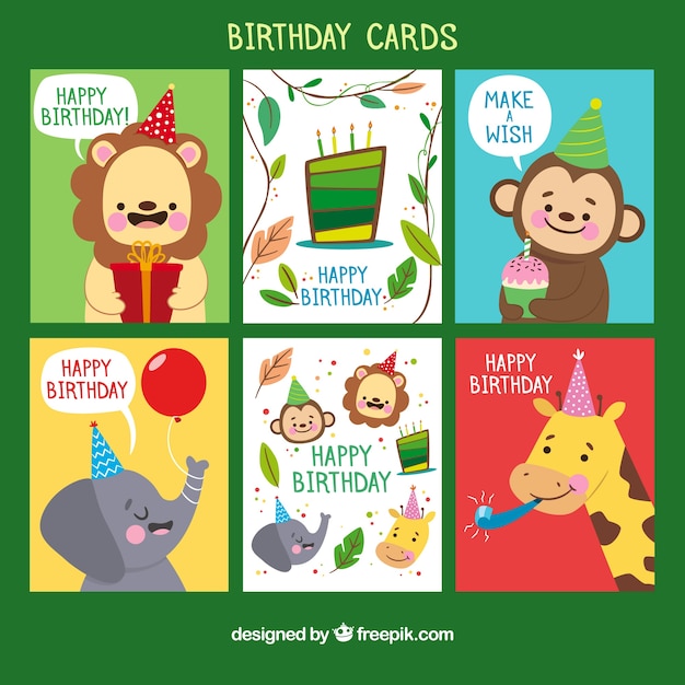 Birthday cards collection in hand drawn style