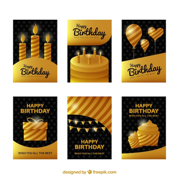 Free vector birthday cards collection with golden design