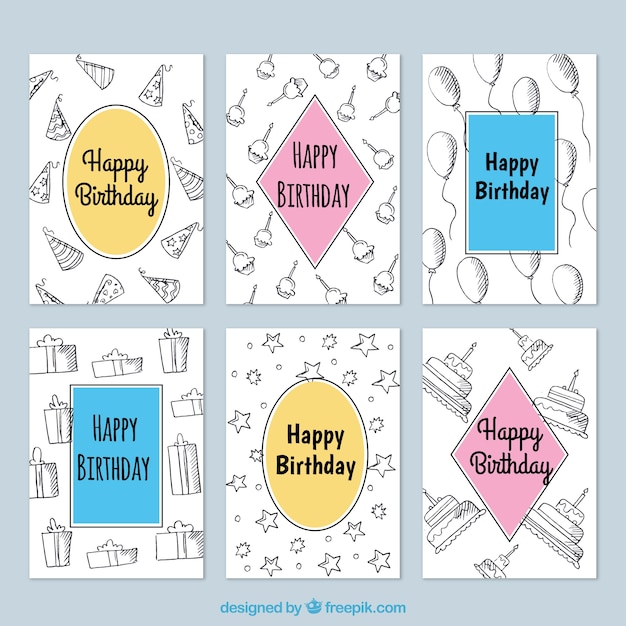 Free vector birthday cards pack with sketches