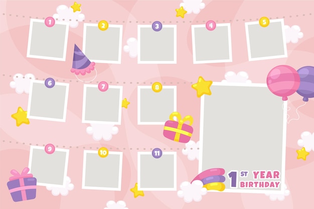 Free vector birthday collage frame collection in flat design