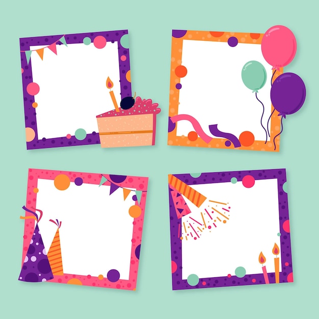 Бесплатное векторное изображение Коллекция рамок коллаж дня рождения
