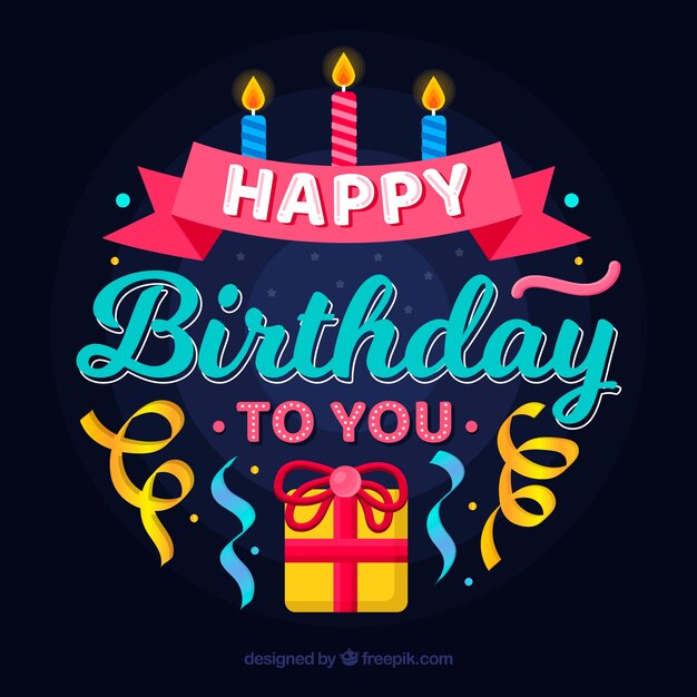 プレゼントとろうそくの誕生日コンポジション