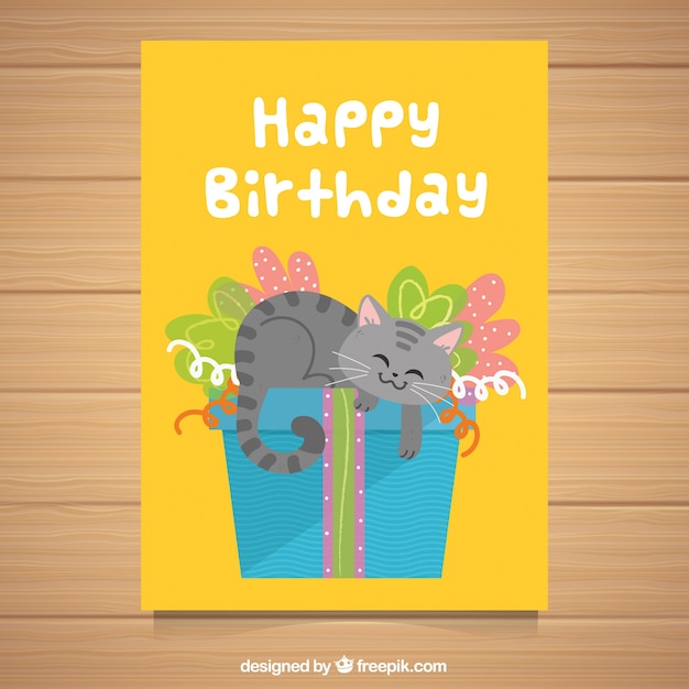 Free vector birthday composition with smiley cat