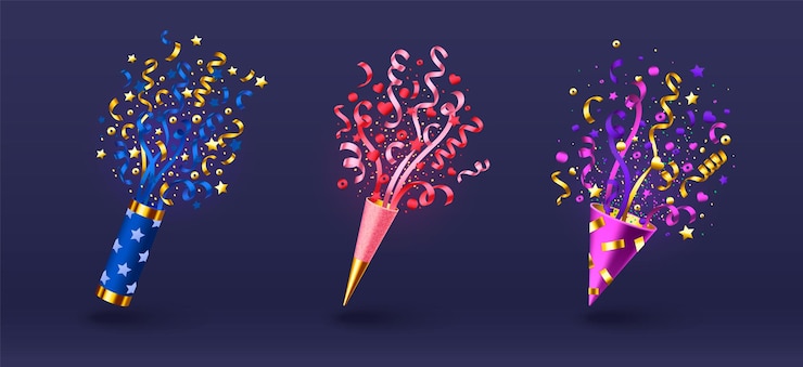 Free Vector birthday confetti popper gift with carnival ribbon