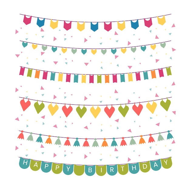 Birthday decoration of garlands and confetti