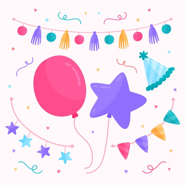 Free vector birthday decoration with balloons and garlands