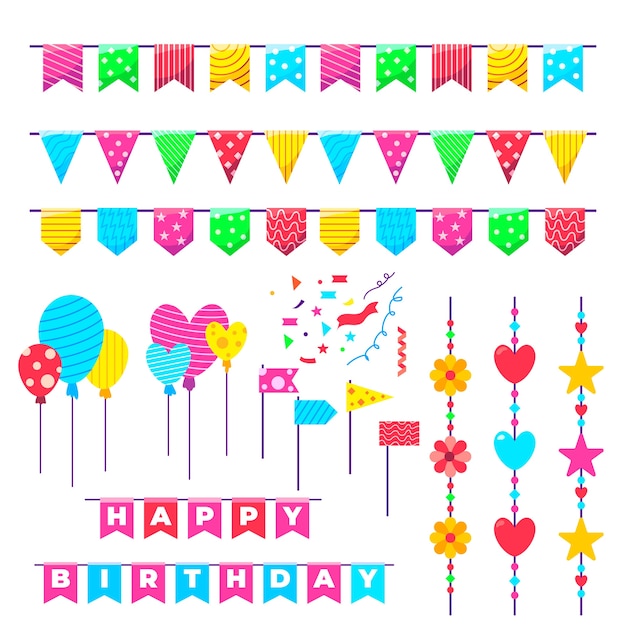 Free vector birthday decoration with colorful balloons