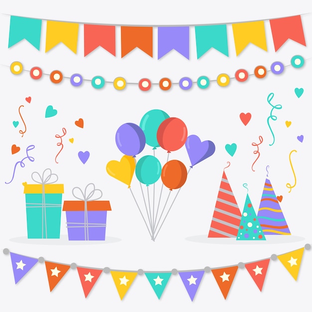 Birthday decoration with gifts and balloons