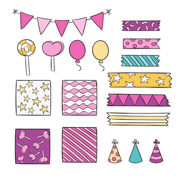 Free vector birthday decorative scrapbook elements pack