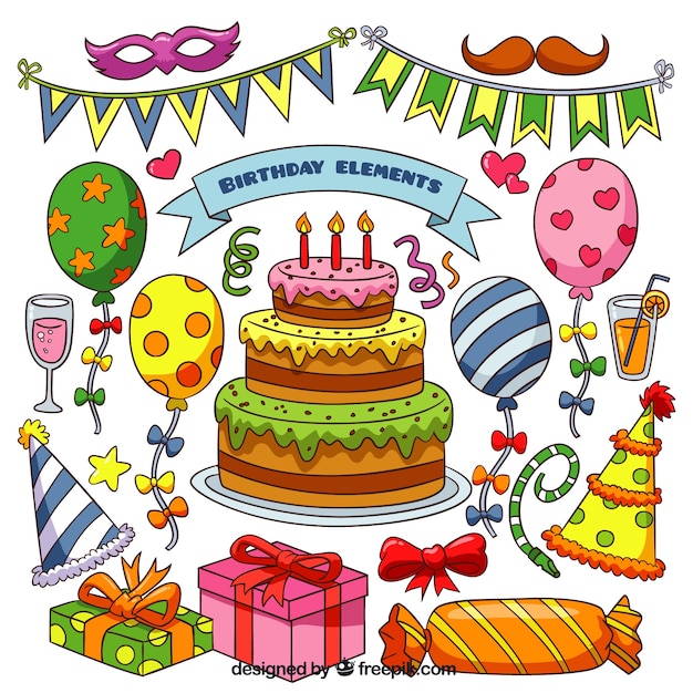 Free vector birthday element collection in bright colours