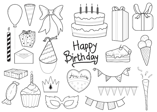 Vettore gratuito illustrazione dell'elemento di compleanno doodle line art