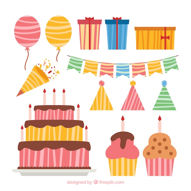 Free vector birthday elements collection in flat style