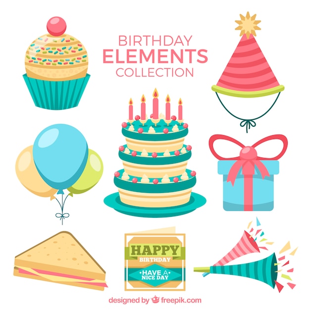 Birthday elements collection in flat style