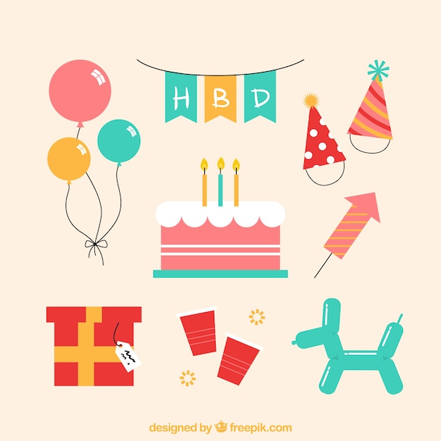 Free vector birthday elements collection in flat style