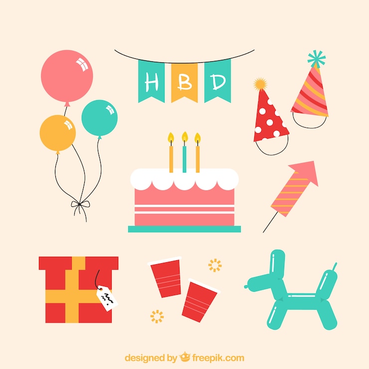 Free Vector birthday elements collection in flat style