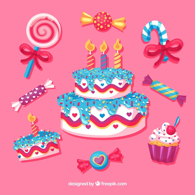 Free vector birthday elements collection in flat style