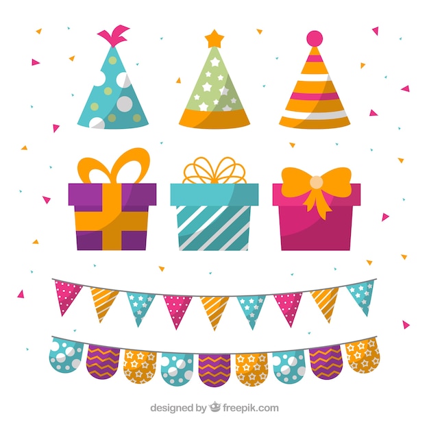 Free vector birthday elements collection in flat style