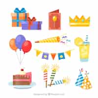 Free vector birthday elements collection in flat style