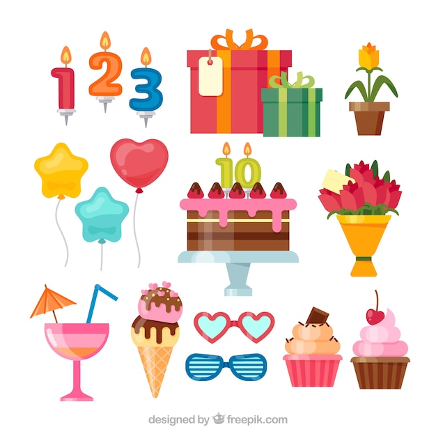 Free vector birthday elements collection in flat style