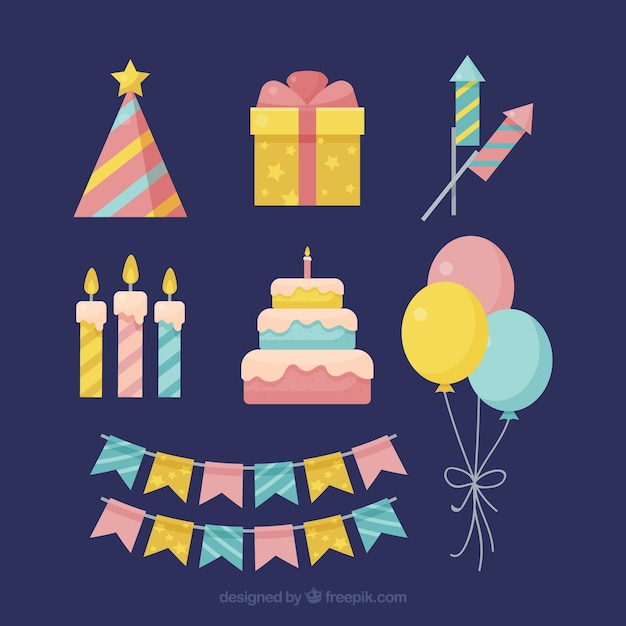 Free vector birthday elements collection in flat style