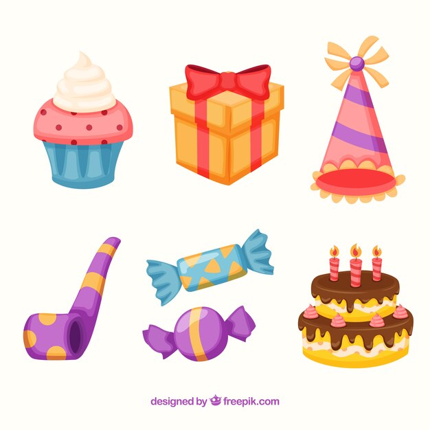 Birthday elements collection in flat style